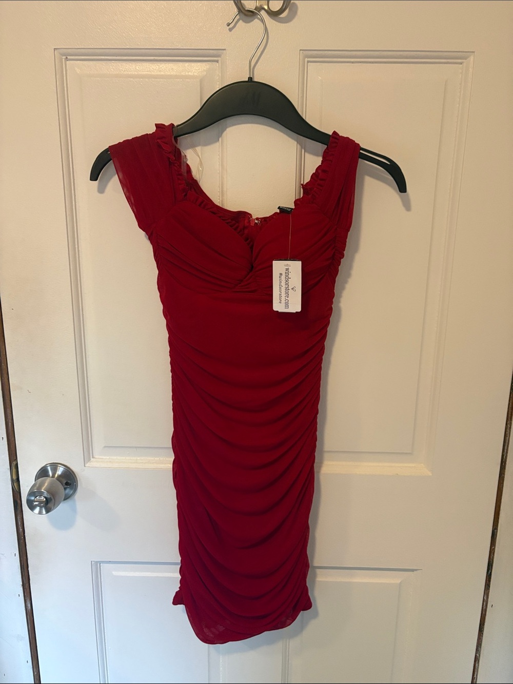Windsor Red Ruched Sleeveless Midi Dress